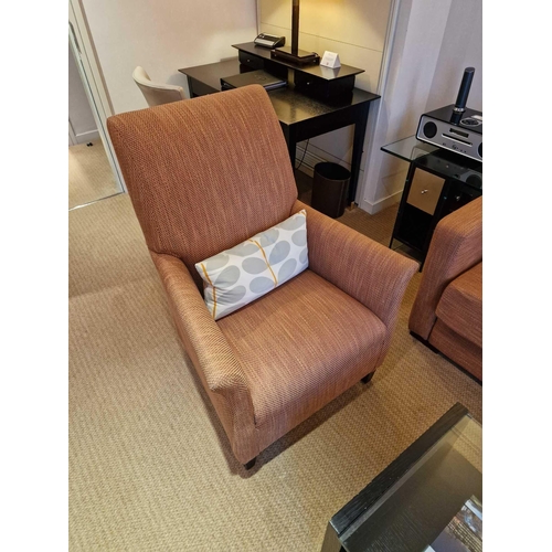 133 - Bernhardt Hospitality upholstered lounge chair ochre on solid hardwood spring frame 76 x 52 x 100cm ... 