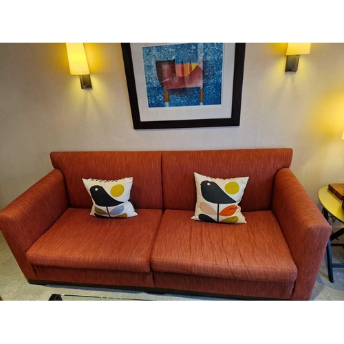 139 - Bernhardt Hospitality upholstered sofa carmine fabric on solid hardwood spring frame removable seat ... 