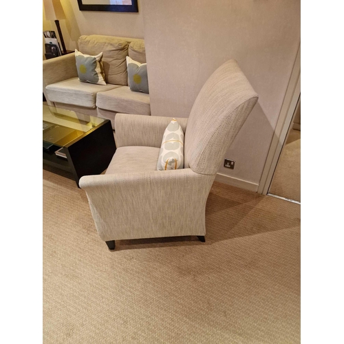 150 - Bernhardt Hospitality upholstered sofa oatmeal fabric on solid hardwood spring frame removable seat ... 