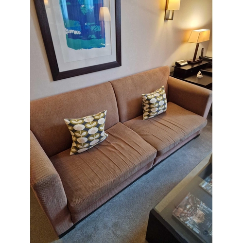 151 - Bernhardt Hospitality upholstered sofa ochre fabric on solid hardwood spring frame removable seat pa... 