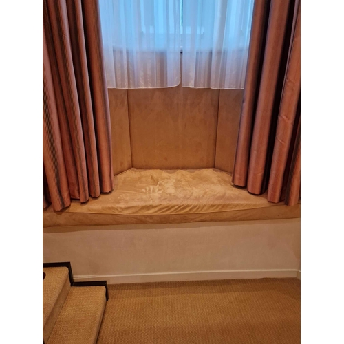 154 - A shaped faux suede window padded seat comprising of seat pad cushion 200 wide x 75cm deep x 15cm de... 