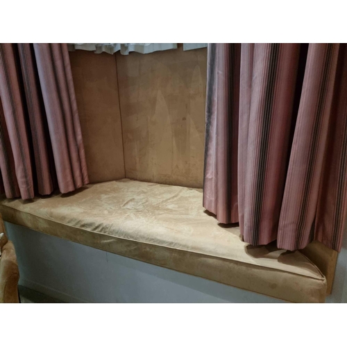 155 - A shaped faux suede window padded seat comprising of seat pad cushion 200 wide x 75cm deep x 15cm de... 