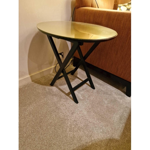 192 - A pair Battista  by Romeo Sozzi for Promemoria Italy folding side table matt black wood with a gold ... 