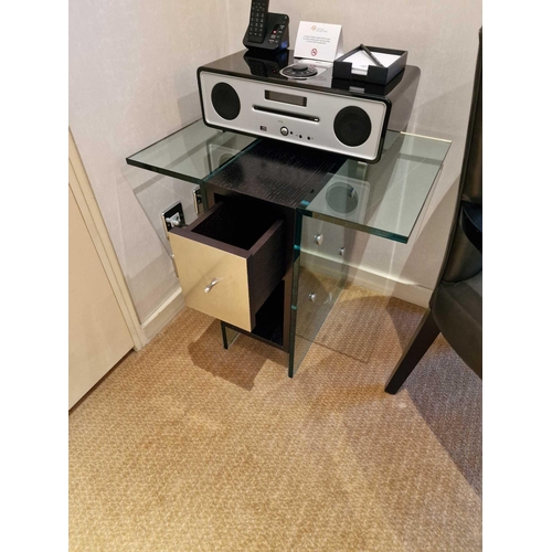 204 - Promemoria black ash and tempered glass side table single drawer 63 x 45 x 57cm (Room 4B)