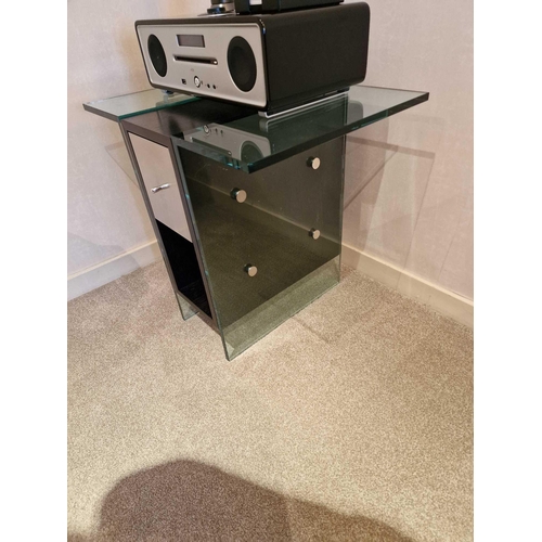 205 - Promemoria black ash and tempered glass side table single drawer 63 x 45 x 57cm (Room 3A)