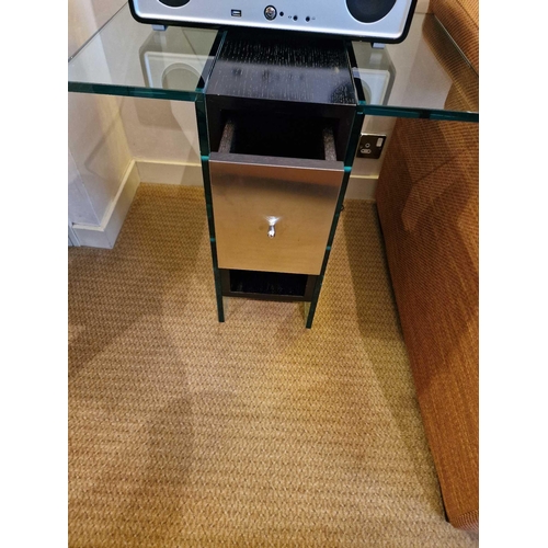 207 - Promemoria black ash and tempered glass side table single drawer 63 x 45 x 57cm (Room 3E)