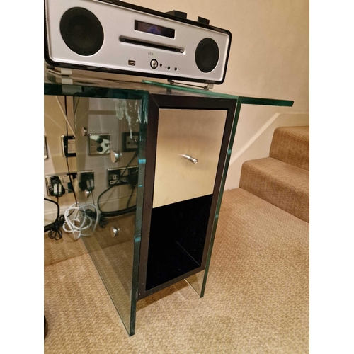 209 - Promemoria black ash and tempered glass side table single drawer 63 x 45 x 57cm (Room 5E)