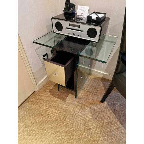216 - Promemoria black ash and tempered glass side table single drawer 63 x 45 x 57cm (Room 3c)