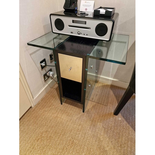 217 - Promemoria black ash and tempered glass side table single drawer 63 x 45 x 57cm (Room 4E)