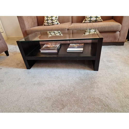 228 - Promemoria black ash and tempered glass top coffee table with undershelf 100 x 50 x 42cm (Room 4D)