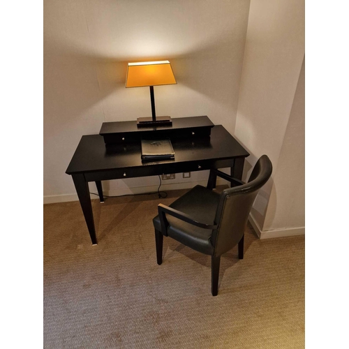 257 - Promemoria black ash writing desk with a removable top two small drawer organiser the desk fitted wi... 