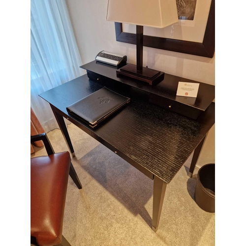 259 - Promemoria black ash writing desk with a removable top two small drawer organiser the desk fitted wi... 