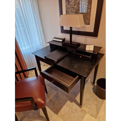 259 - Promemoria black ash writing desk with a removable top two small drawer organiser the desk fitted wi... 