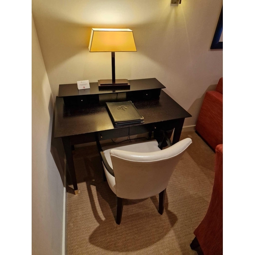 265 - Promemoria black ash writing desk with a removable top two small drawer organiser the desk fitted wi... 