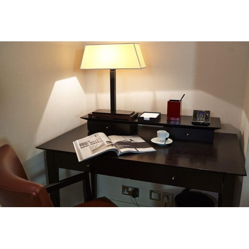 266 - Promemoria black ash writing desk with a removable top two small drawer organiser the desk fitted wi... 