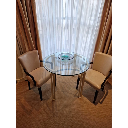 282 - Dining table complete with 2 x Promemoria Italy leather armchairs the dining table constructed of  c... 