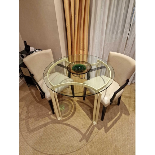 283 - Dining table complete with 2 x Promemoria Italy leather armchairs the dining table constructed of  c... 