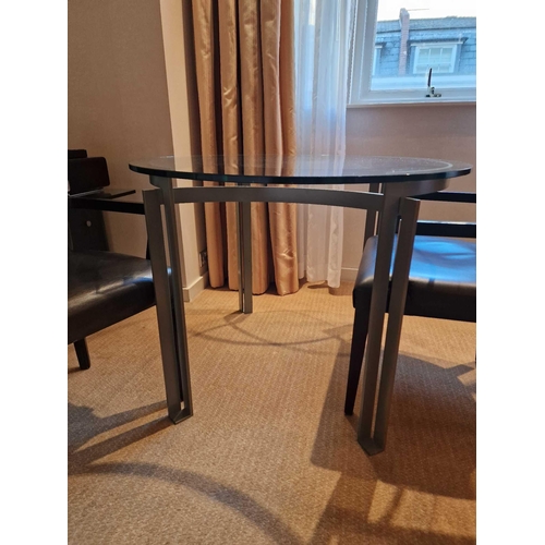 289 - Dining table complete with 2 x Promemoria Italy leather armchairs the dining table constructed of  g... 