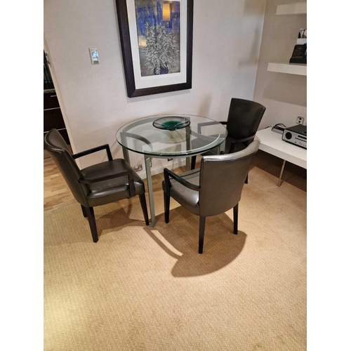 299 - Dining table complete with 3 x Promemoria Italy leather armchairs the dining table constructed of  g... 