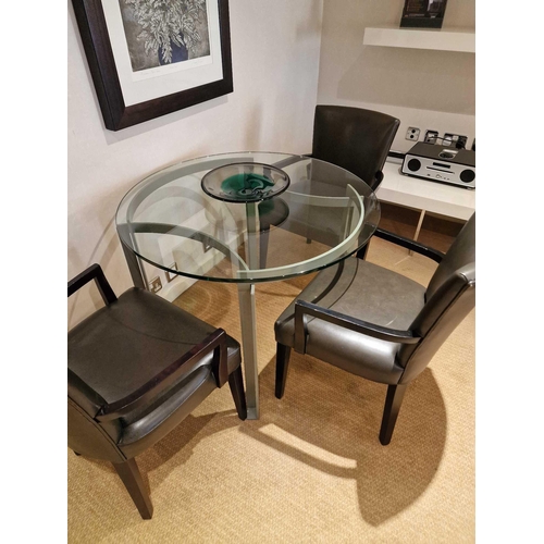 299 - Dining table complete with 3 x Promemoria Italy leather armchairs the dining table constructed of  g... 