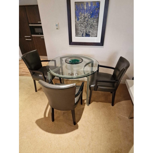 299 - Dining table complete with 3 x Promemoria Italy leather armchairs the dining table constructed of  g... 