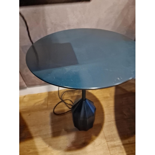 3 - Cast metal blue Pedestal Mid-Century Round Minimalist lamp table 36cm diameter x 50cm tall
