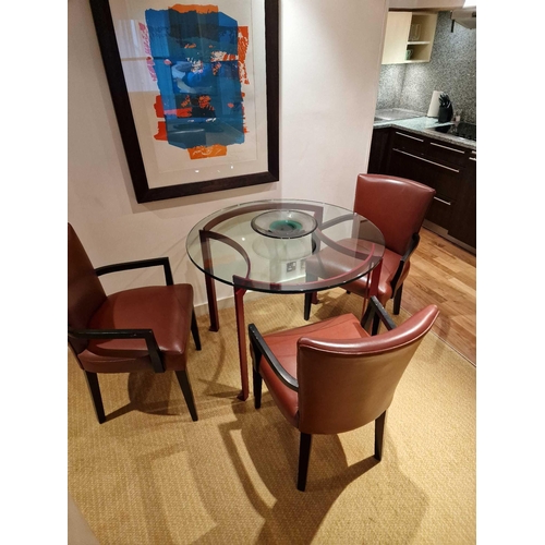 303 - Dining table complete with 3 x Promemoria Italy leather armchairs the dining table constructed of  b... 