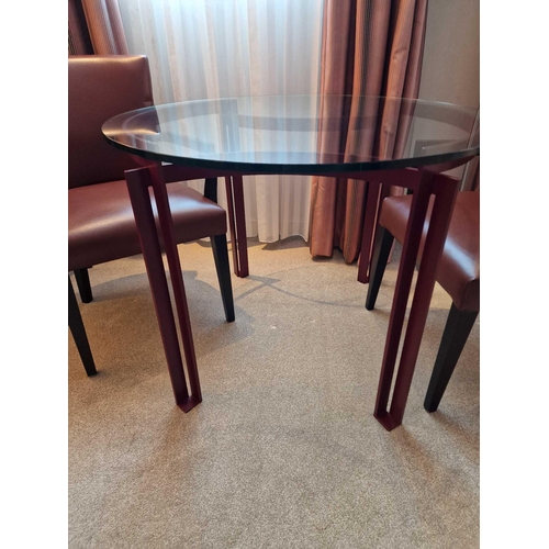 305 - Dining table complete with 2 x Promemoria Italy leather armchairs the dining table constructed of  b... 