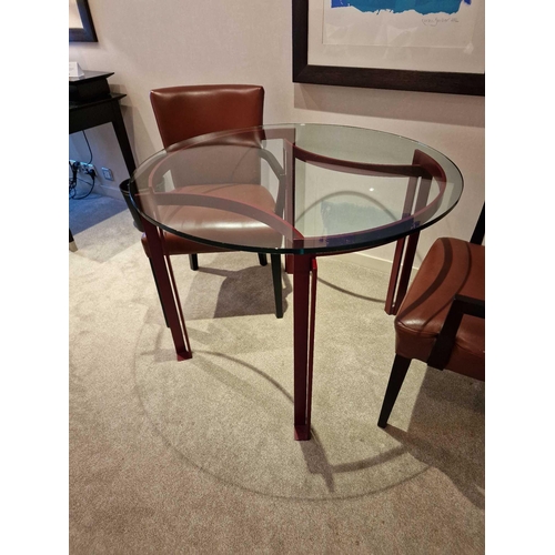 306 - Dining table complete with 2 x Promemoria Italy leather armchairs the dining table constructed of  b... 