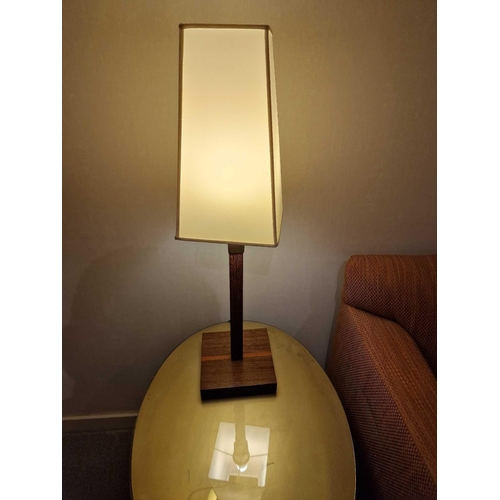 334 - A pair Promemoria table lamp wood column lamp with bronzed collar decoration on square base complete... 