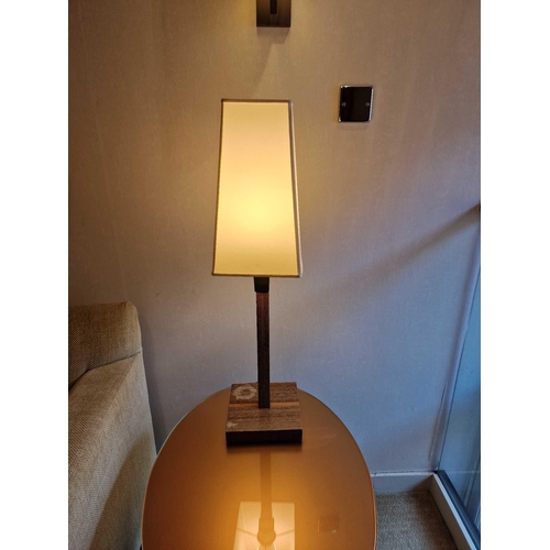 341 - Promemoria table lamp wood column lamp with bronzed collar decoration on square base complete with s... 