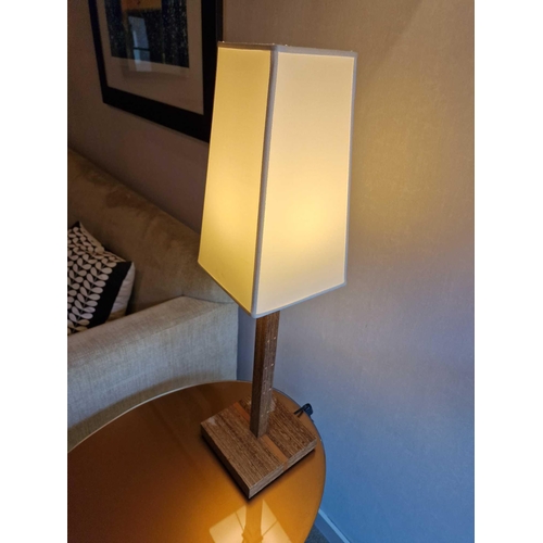 341 - Promemoria table lamp wood column lamp with bronzed collar decoration on square base complete with s... 