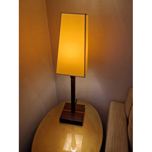 342 - Promemoria table lamp wood column lamp with bronzed collar decoration on square base complete with s... 