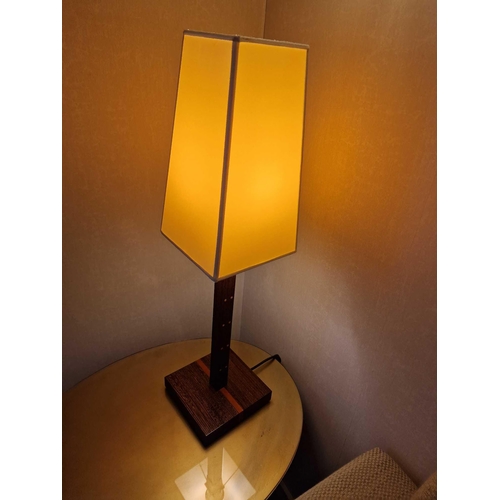 342 - Promemoria table lamp wood column lamp with bronzed collar decoration on square base complete with s... 