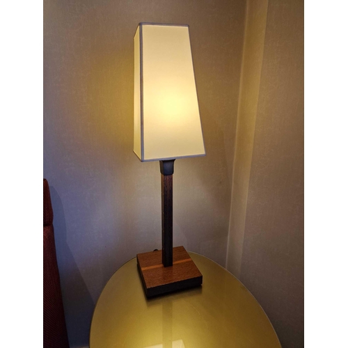 343 - Promemoria table lamp wood column lamp with bronzed collar decoration on square base complete with s... 