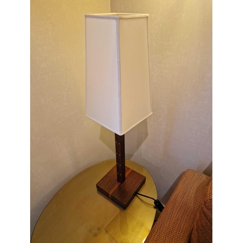 345 - Promemoria table lamp wood column lamp with bronzed collar decoration on square base complete with s... 