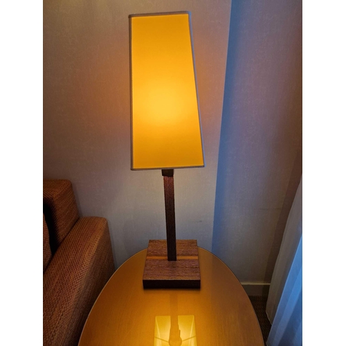 346 - Promemoria table lamp wood column lamp with bronzed collar decoration on square base complete with s... 