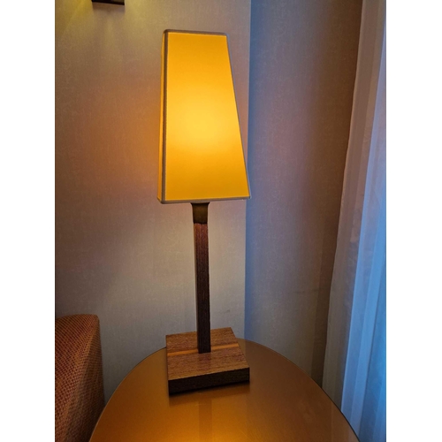 346 - Promemoria table lamp wood column lamp with bronzed collar decoration on square base complete with s... 