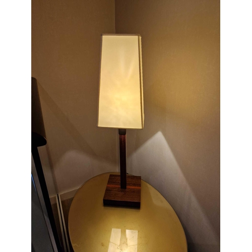 347 - Promemoria table lamp wood column lamp with bronzed collar decoration on square base complete with s... 