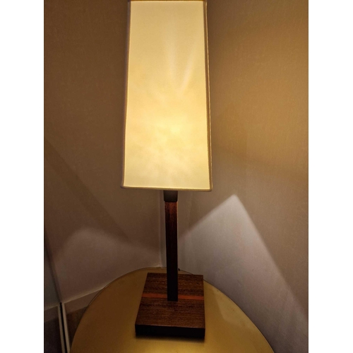 347 - Promemoria table lamp wood column lamp with bronzed collar decoration on square base complete with s... 