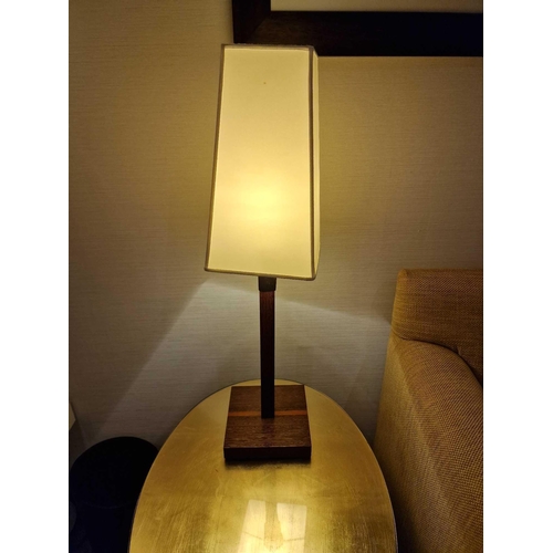 348 - Promemoria table lamp wood column lamp with bronzed collar decoration on square base complete with s... 