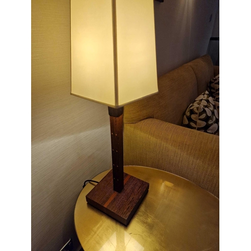 348 - Promemoria table lamp wood column lamp with bronzed collar decoration on square base complete with s... 