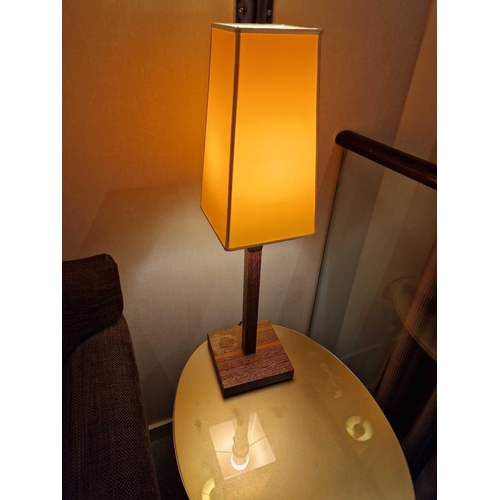 349 - Promemoria table lamp wood column lamp with bronzed collar decoration on square base complete with s... 