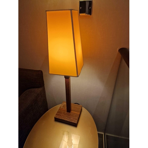 349 - Promemoria table lamp wood column lamp with bronzed collar decoration on square base complete with s... 