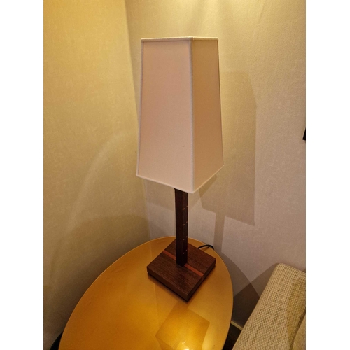 350 - Promemoria table lamp wood column lamp with bronzed collar decoration on square base complete with s... 