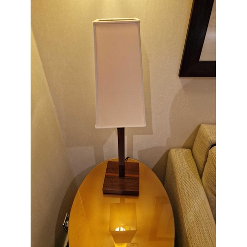 350 - Promemoria table lamp wood column lamp with bronzed collar decoration on square base complete with s... 