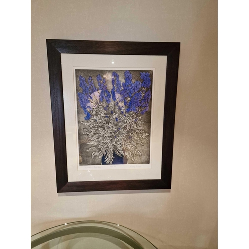 699 - Audrey Scovell (British) framed art work titled Aconitum blue wave Artist Proof in walnut coloured f... 