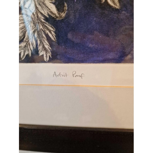 700 - Audrey Scovell (British) framed art work titled Aconitum blue wave Artist Proof in walnut coloured f... 