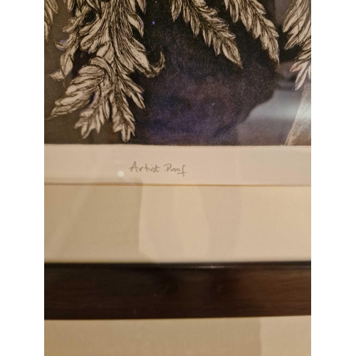 701 - Audrey Scovell (British) framed art work titled Aconitum blue wave Artist Proof in walnut coloured f... 