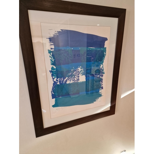 704 - Audrey Scovell (British) framed art work titled Aconitum blue wave Artist Proof in walnut coloured f... 